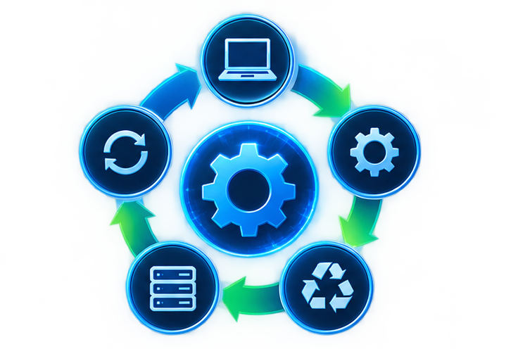 Cycle of technology lifecycle stages: deploy, maintain, recycle, refresh